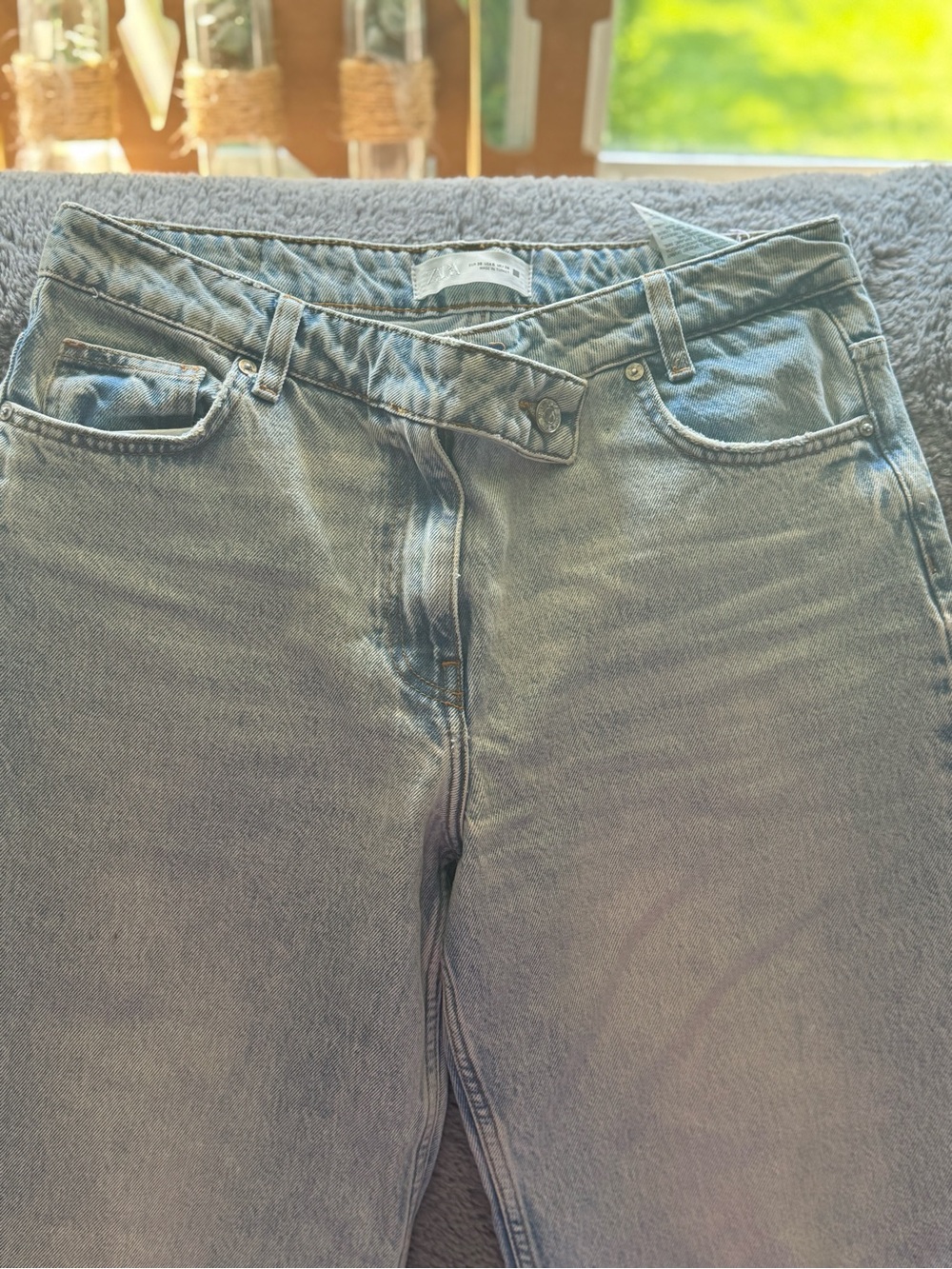 Zara 28- 6 mid blue z1975Light Wash straight Wide Leg Women's Jeans - Picture 2 of 6